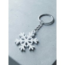 Marsel Dizayn Beyaz Kar Tanesi Anahtarlık - Minimalist Kış Temalı Çanta ve Anahtar Aksesuarı - Hediyelik