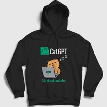 Presmono Unisex Siyah Cat Gpt Komik Yapay Zeka Kedi Kedili Kapüşonlu Sweatshirt