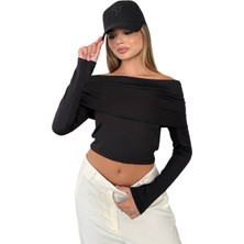 Kechi Woman Dalgıç Kumaş Madonna Yaka Siyah Crop