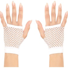 Butik Bfs  Beyaz Renk Kısa Boy Fileli Örgü Eldiven