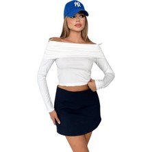 Kechi Woman Dalgıç Kumaş Madonna Yaka Beyaz Crop
