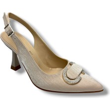 Desire Shoes Desire 452-26 Çizgili Saten Taşlı Tokalı Ince Topuk Kadın Stiletto 8,5cm