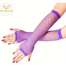 Butik Bfs 80’ler 90’lar Retro Mor File Parmaksız Eldiven 26 cm