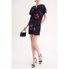 Societa Siyah Baskı Desenli İpek Tunik Elbise 91863