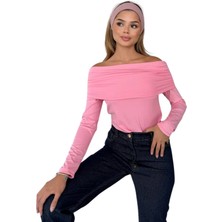Kechi Woman Dalgıç Kumaş Madonna Yaka Pembe Crop