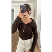 Nihanello Butik Önü Fermuarlı Crop Hırka