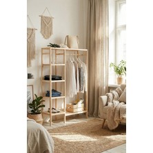 Tuger Ahşap Ayaklı Askılı Raflı Çok Amaçlı Elbise Dolabı