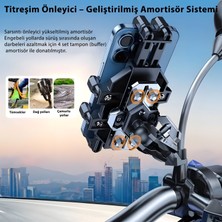 H08 Titreşim Önleyici Motosiklet Telefon Tutucu | CNC Alüminyum Gövde, 8 Kıskaçlı Güçlü Kilit, Kamera Korumalı, Evrensel Uyum