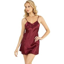 Red Womans Bordo Kısa Saten Gecelik 8231