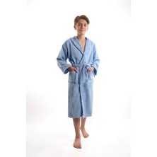 Eymir Home Collection Kadife Kapüşonlu Genç Çocuk Bornozu Mavi