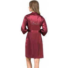 Red Womans Bordo Kısa Saten Bride Sabahlık