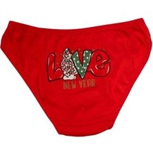 Red Womans Kırmızı Yılbaşı Desenli Love New Year Pamuklu Külot