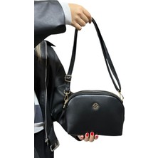 Turqa Siyah Iki Bölmeli Yumuşak Suni Deri Kadın Çapraz Çanta