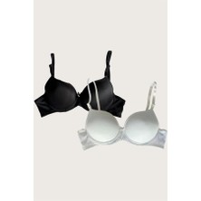 Red Womans Siyah-Beyaz 2'li Mikro Kumaş Push Up Dolgulu Balenli Günlük Destekli Sütyen