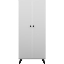Dienni Simple Çok Amaçlı Dolap 4 Raflı 2 Kapaklı 60X44X144 Beyaz
