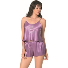 Red Womans Lila Saten Babydoll Şort Takımı