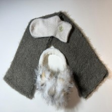 El Örgüsü Atkı, Çorap ve Kulaklık Hediye Seti Vizon