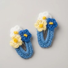 Rug Muse El Örgüsü Kız Çocuk Çıtçıt Toka Seti - Blue Bouquet - 3 Çiçekli - Mavi (2'li Paket)