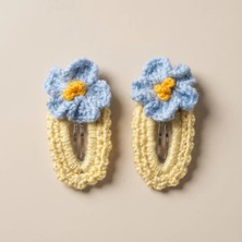 Rug Muse El Örgüsü Kız Çocuk Çıtçıt Toka Seti - Sunny Blue - Mavi Çiçekli - Sarı (2'li Paket)