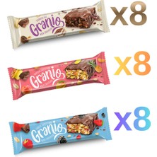 Granio Granıo 3'lü Lezzet (Tiramisu ve Kırmızı Meyveli ve Tropikal Meyveli) Tahıl Bar 40 gr x 24 Adet