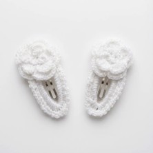 Rug Muse El Örgüsü Kız Çocuk Çıtçıt Toka Seti - Sparkle Roses - Simli Güllü - Beyaz (2'li Paket)