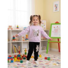 Kidello Lila Kadife Kız Çocuk Eşofman Takımı Little Monster Baskılı 3-4 ve 7-8 Yaş | Yumuşak & Şık