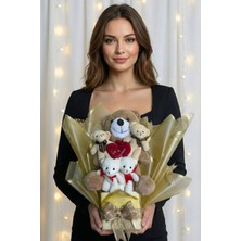 Sole Sevgililer Gününe Özel: Premium Kalp Detaylı Boz Ayılı Peluş Gold Ayıcık Buketi