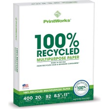 Shop A Way Printworks Yüzde 100 Geri Dönüştürülmüş Çok Amaçlı Kağıt, 20 Lbs, 92 Parlak, 8,5 x 11 Inç, 400 Yapra