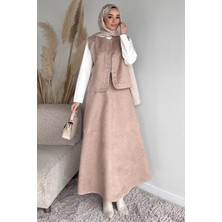 Julude Bisiklet Yaka Body Süet Yelek Etek Tesettür Üçlü Takım P-00020275