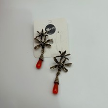 Mare Accessories Turuncu Damla Taş Detaylı Çiçek Form Sallantılı Küpe