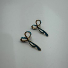 Mare Accessories Mavi Kenar Detaylı Fiyonk Form Gold Küpe