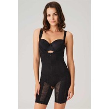 Red Womans Toparlayıcı Vücut Inceltici Dikişli Fermuarlı Uzun Paca Altı Açık Sıkı Badi Korse