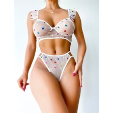 Red Womans Transparan Kalpli Sütyen Külot Takım