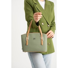 Just Polo Yeşil Kadın Gofraj Baskılı Fermuar Kapama Omuz ve El Çantası Uzun Ayarlanabilir Omuz Askısıyla