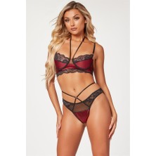 Red Womans Bordo Dantel Işlemeli Fantezi Sütyen Külot Takımı