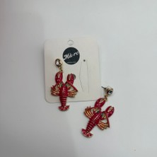 Mare Accessories Kırmızı Istakoz Figürlü Taş Detaylı Sallantılı Küpe