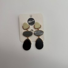 Mare Accessories Çok Katmanlı Organik Form Gold Çerçeveli Küpe