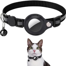 Etashop Airtag Uyumlu Reflektif Kedi Tasması Zilli Ayarlanabilir Kedi Boyun Tasması 22-32 cm Siyah