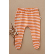 Ayaklı Bebe Pantolon 0-6 Ay Pudra Şeftali Çizgili