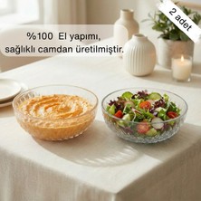 Glamis Selen Concept Inci Model El Yapımı Cam Salata ve Meyve Kasesi 2'li Set