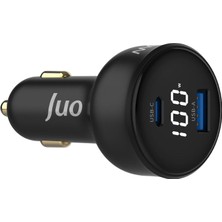 Juo 100W LED Ekranlı Type-C + Usb-A Araç Şarj Aleti iPhone & Android & Notebook Araç Içi Şarj Cihazı