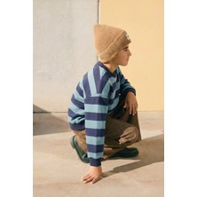 Çizgili Triko Sweatshırt 2-12 Yaş Mint Lacivert