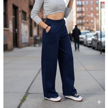 Bky Kadın Lacivert Yüksek Bel Bol Kesim Eşofman Altı