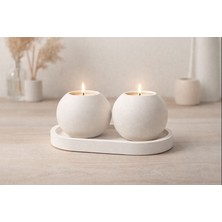Miray Craft Oval Altlıklı Minimal 2’li Dekoratif Mumluk Seti – Iskandinav Tarz, Oval Tabaklı