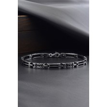 925 Ayar Gümüş Çizgi Detaylı Erkek Bileklik