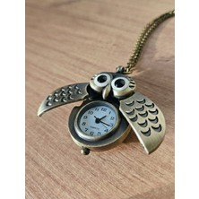 Vintage Tasarım Açılır Kanat Detaylı Mini Baykuş Cep Saati – Antik Mini Saat ve Retro Hediye Kolye
