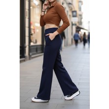 Bky Kadın Lacivert Yüksek Bel Ispanyol Paça Eşofman Altı