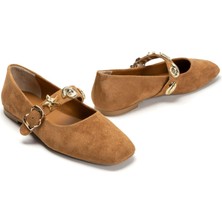 Emienza Neptune(Dora) Süet Altın Toka Detaylı Bayan Babet