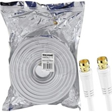 Poke RG6 F Konnektörlü Hazır Anten Kablo 40MT Yüksek Kaliteli Beyaz Sinyal Aktarımı