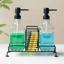 Meturas Mutfak Sabun ve Deterjan Dispenser Seti Demir Çiftli Pompa ve Sünger Standı 500 ml Siyah